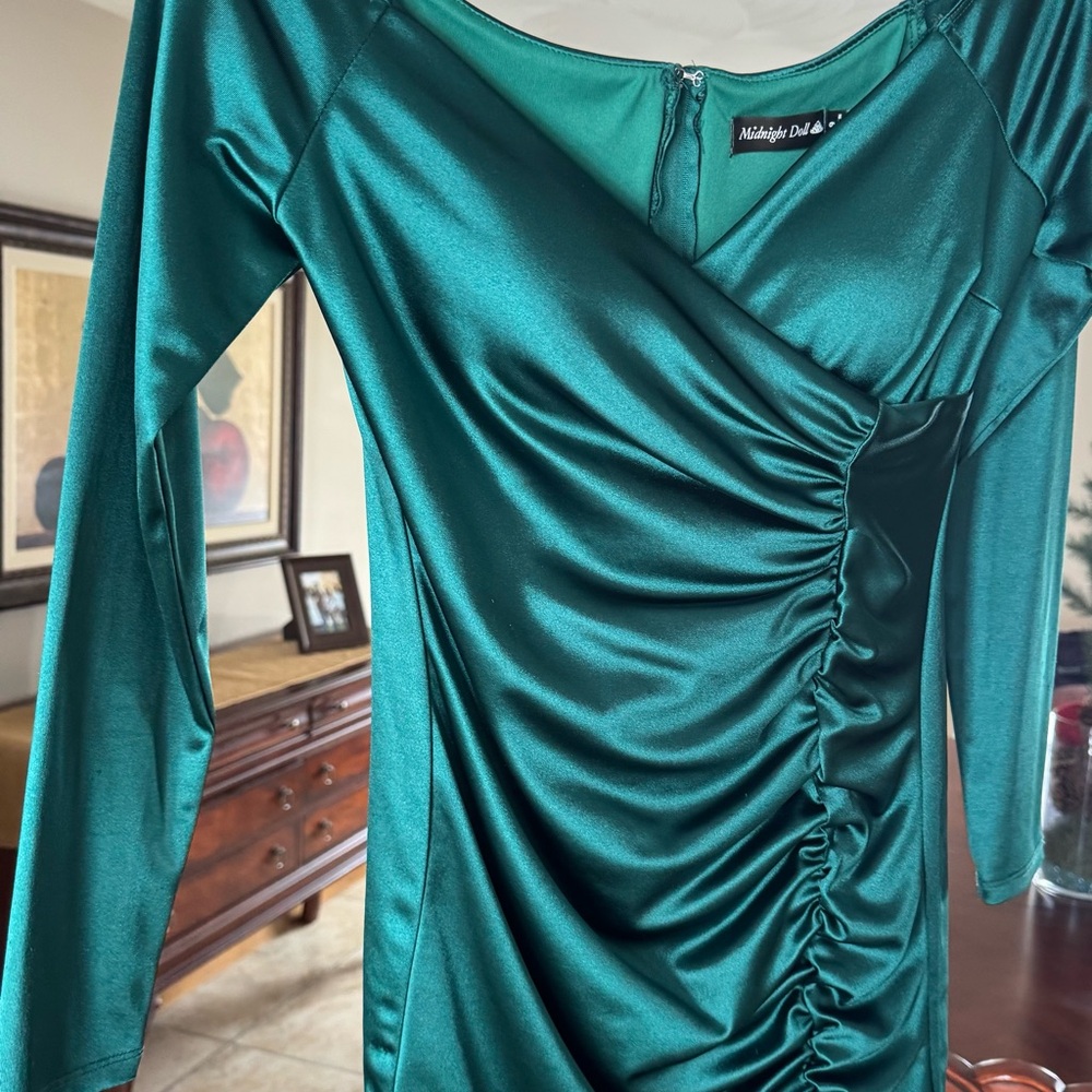 Midnight Doll Green Satin Dress